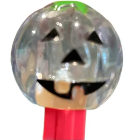 🌍Vintage 1990s Blue Tinted Crystal Polly Pumpkin Pez Dispenser on Hot Pink Stem - Picture 5 of 6